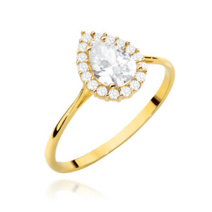 Pierścionek złoty łezka oprawiona cyrkoniami