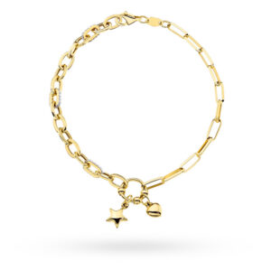 Bransoletka złota z ogniwami, gwiazdką i sercem zdobiona cyrkoniami