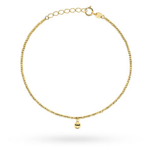 Bransoletka złota złożona z diamentowanym kuleczek z wiszącą gładką kulką