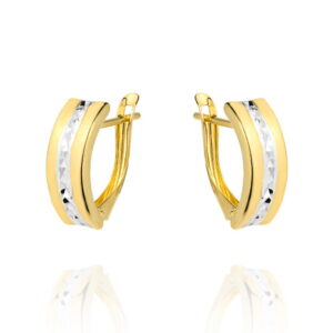 Kolczyki złote diamentowane na środku dwa kolory złota