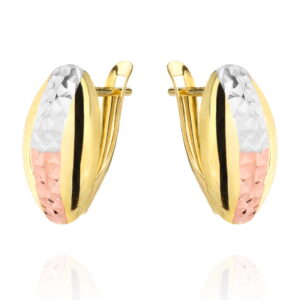 Kolczyki złote owal diamentowany trzy kolory złota