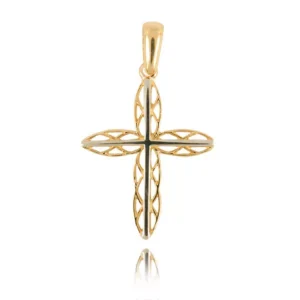 Złoty krzyżyk o eleganckim wykończeniu.