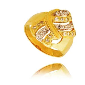 Złoty pierścionek podkreślający subtelny blask kamieni.