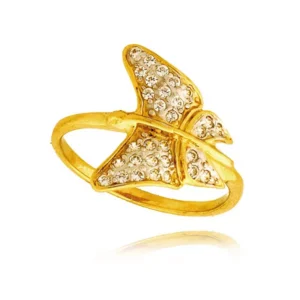 Złoty pierścionek podkreślający subtelny blask kamieni.