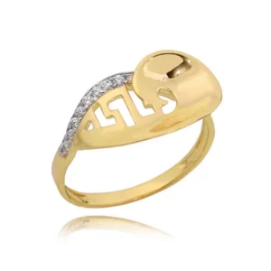 Złoty pierścionek podkreślający subtelny blask kamieni.