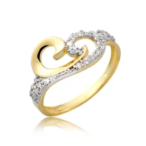 Złoty pierścionek podkreślający subtelny blask kamieni.