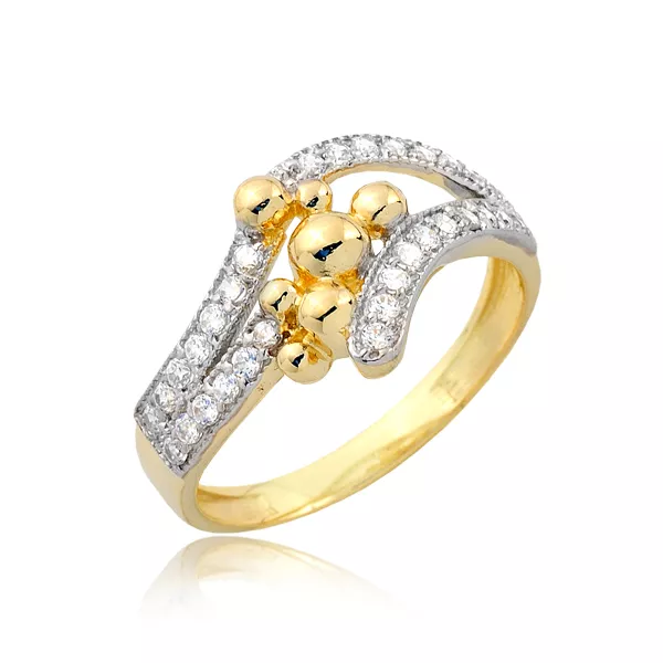 Złoty pierścionek podkreślający subtelny blask kamieni.