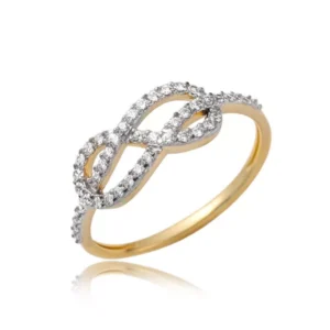 Złoty pierścionek podkreślający subtelny blask kamieni.