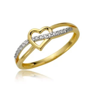 Złoty pierścionek podkreślający subtelny blask kamieni.