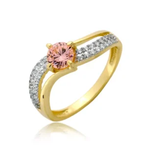 Złoty pierścionek podkreślający subtelny blask kamieni.